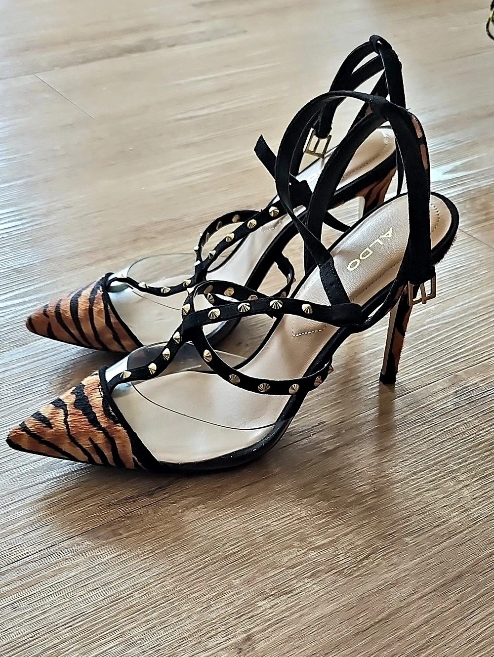 Aldo Studded Animal Print Heels in Black & Brown Tiger 🐅 print